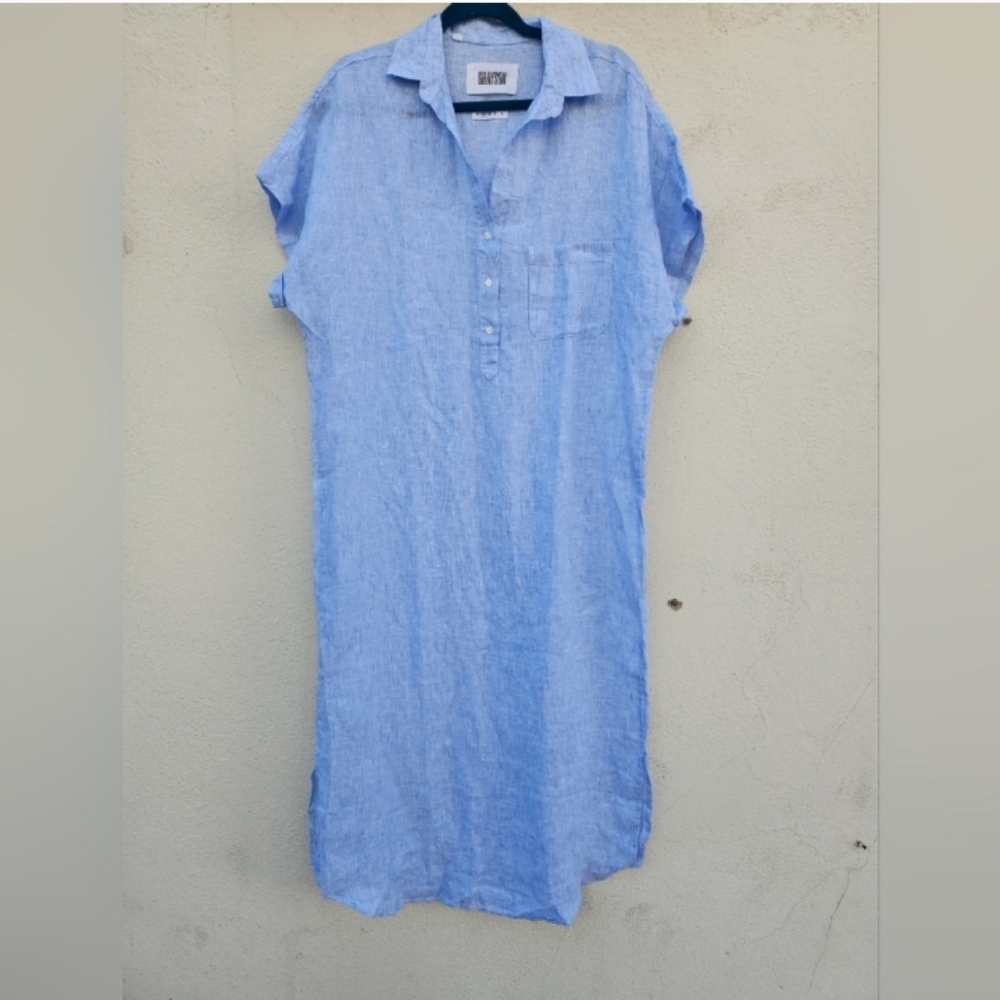 Frank & Eileen Light Blue Linen Relaxed Midi Shirt Dress - Picture 3 of 6